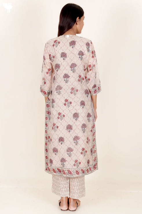 Chanderi Silk Kurta Pant And Dupatta Set In Block Print